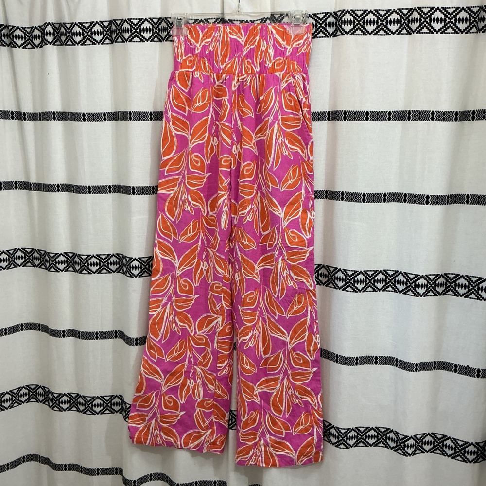 Sincerely Julee Women's Linen Blend Wide Leg High Waisted Floral Pants